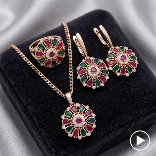 Schmuckset blume zirkon ring - schmuckset,