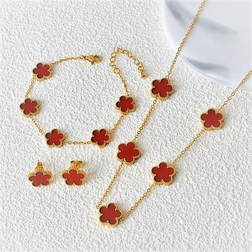 Schmuckset damen kleeblatt - schmuckset, rot